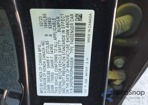 2023 Honda Civic Sport from USA, damaged, VIN 2HGFE2F53PH530836